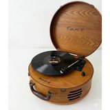 Lion Extra Retro Çanta Tipi Yuvarlak Pikap – Dahili Hoparlörlü, Bluetooth Bağlantılı Taşınabilir Plak Çalar – Vintage Ahşap Gövde, İğ