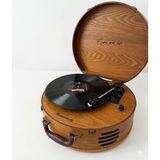 Lion Extra Retro Çanta Tipi Yuvarlak Pikap – Dahili Hoparlörlü, Bluetooth Bağlantılı Taşınabilir Plak Çalar – Vintage Ahşap Gövde, İğne & Kol Upgrade, Deri Saplı Nostaljik Pikap