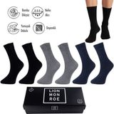Lion Monroe Saf Bambu Erkek Soket Uzun Düz Renkli Çorap Dikişsiz Premium Kutulu 6'lı / Hediyelik - 40 - 45 - Siyah - Gri - Lacivert