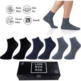 Lion Monroe Saf Bambu Erkek Yarım Konç Düz Siyah - Lacivert - Füme Çorap Dikişsiz Premium Kutulu 6'lı L5952AZNP Softaura - 42
