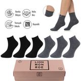 Lion Monroe Saf Bambu Kadın Lastiksiz Siyah-Gri Soket Dikişsiz Premium Çorap Kutulu 6'lı / Iz Bırakmaz / Sıkmayan Çorap L5952AZNB Softaura - XL - Siyah - Gri Melanj