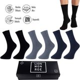 Lion Monroe Saf Bambu Yazlık Erkek Soket Uzun Düz Çorap Dikişsiz Premium Kutulu 6'lı Hediyeli - 40 - 45 - Siyah - Lacivert - Füme