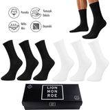 Lion Monroe Saf Pamuklu Erkek Tenis Uzun Düz Beyaz - Siyah Soket Çorap Dikişsiz Basic Penye Premium Hediye Kutulu 6'lı Prime Cotton Serisi L5952BZNS - Standart