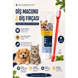 Lion Paw Kedi ve Köpek Diş Macunu 100 gr Çift Taraflı Diş Fırçası Hediyeli Ağız Bakım Seti - Mavi