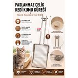 LİON PAW Paslanmaz Çelik Kedi Kumu Küreği - Dayanıklı Metal Kum Eleme Küreği, Hijyenik ve Uzun Ömürlü 34 CM