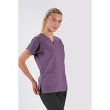 Lion Üniforma Açık Mürdüm Dr. Greys Modeli Likralı Hemşire Doktor Forması Scrubs Tek Üst Unisex Yarasa Kol - XS