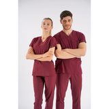 Lion Üniforma Bordo Dr. Greys Modeli Likralı Hemşire Forması Yarasa Kol Doktor Scrubs Hastane Takımı - XS