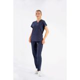 Lion Üniforma Dr. Greys Modeli Likralı Hemşire Forması Yarasa Kol Doktor Scrubs Hastane Takımı - Lacivert - XS