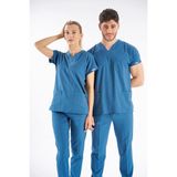 Lion Üniforma Fırtına Mavi Dr. Greys Modeli Likralı Hemşire Forması Yarasa Kol Doktor Scrubs Hastane Takımı - XS