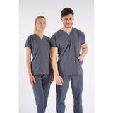 Lion Üniforma Füme Dr. Greys Modeli Likralı Hemşire Forması Yarasa Kol Doktor Scrubs Hastane Takımı - XS