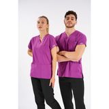 Lion Üniforma Menekşe Dr. Greys Modeli Likralı Hemşire Doktor Forması Scrubs Tek Üst Yarasa Kol - Açık Mor - XL