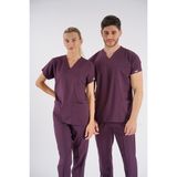 Lion Üniforma Mürdüm Dr. Greys Modeli Likralı Hemşire Forması Yarasa Kol Doktor Scrubs Hastane Takımı - 2XS