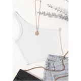 Liona Asimetrik Yaka Kolsuz Tek Omuz Askılı Beyaz Renk Fitilli Crop Top Bluz