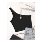 Liona Asimetrik Yaka Kolsuz Tek Omuz Askılı Siyah Renk Fitilli Crop Top Bluz