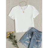 Liona Bisiklet Yaka Beyaz Renk Fitilli Kısa Kollu Slim Fit Crop Top Bluz