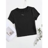 Liona Bisiklet Yaka Siyah Renk Fitilli Kısa Kollu Slim Fit Crop Top Bluz