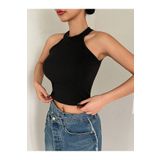 Liona Halter Yaka Siyah Renk Fitilli Crop Top Bluz