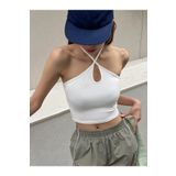 Liona Kadın Halter Yaka Beyaz Renk Bağlamalı Crop Top Bluz