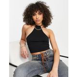 Liona Kadın Halter Yaka Siyah Crop Top Bluz