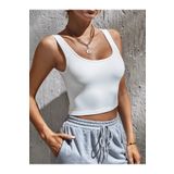 Liona Kadın Kare Yaka Beyaz Slim Fit Crop Top Bluz
