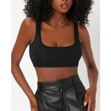 Liona Kadın Kare Yaka Siyah Slim Fit Mini Crop Top Bluz - XS