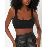 Liona Kadın Kare Yaka Siyah Slim Fit Mini Crop Top Bluz