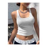 Liona Kalın Askılı U Yaka Beyaz Renk Fitilli Crop Top Bluz