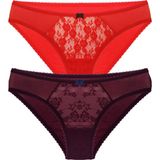 Liona Kırmızı Mor Renk Seçenekli Arkası Tül Önü Dantelli Nefes Alabilen Kadın Bikini Külot
