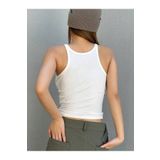 Liona Racerback Yüzücü Sırtlı Pamuk Elastan U Yaka Askılı Beyaz Renk Fitilli Crop Top Bluz