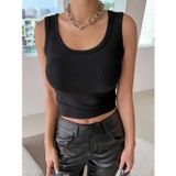 Liona Siyah Renk Kalın Askılı Kare Yaka Düz Desensiz Fitilli Likralı Kaşkorse Crop Top Bluz