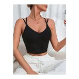 Liona U Yaka Çapraz Askılı Siyah Renk Omzu Sırtı Açık Kolsuz Likralı Fit Crop Top Bluz