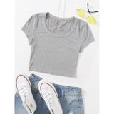 Liona U Yaka Gri Renk Fitilli Kısa Kollu Regular Crop Top Bluz