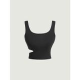 Liona U Yaka Omuz Askılı Asimetrik Kesim Siyah Renk Desensiz Kolsuz Fitilli Likralı Fit Crop Top Bluz