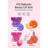 Lionesse 4’lü Sabunlu Banyo Lifi Seti Gliserinli Aromatik Lif Süngeri – Kolajen, Sakura, Çilek, Kavun