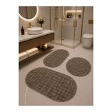 Lionhome Bubble kabartmalı Banyo Halısı Yıkanabilir Renk Vizon 3'lü Set Kaymaz Taban Saçaksız 60x60(Yuvarlak) 50x80(Oval) 60x100(Oval)