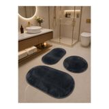 Lionhome Peluş Banyo Halısı 3'lü Set Renk Antrasit Kaymaz Taban yıkanabilir Saçaksız 60x60(Yuvarlak) 50x80(Oval) 60x100(Oval)