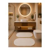 Lionhome Peluş Banyo Halısı Paspası Renk Krem 2'li Set Kaymaz Taban Saçaksız50x80(Oval)60x100(Oval)Yıkanabilir