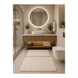 Lionhome Peluş Banyo Paspası Klozet Takımı 2'li Set Yıkanabilir Krem Kaymaz Taban Saçaksız50x80(Kare)60x100(Kare)