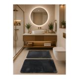 Lionhome Peluş Banyo Paspası Klozet Takımı 2'li Set Yıkanabilir Renk Antrasit Kaymaz Taban Saçaksız50x80(Kare)60x100(Kare)