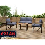 Lioon Art Valeni Model Balkon Cafe Bahçe Takımı Metal Koltuk Takımı Bahçe Mobilyası Çay Seti 2+1+1+Sehpa - Koyu Mavi