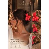 LİOR REVE ATELİER LIOR RÊVE ATELIER Yapraklı Çiçek Saç Tokası – Mercan Kırmızısı El Yapımı Çiçekli Saç Aksesuarı