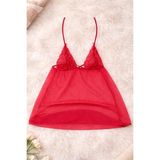 Liora De Mar Dantel Detaylı Şifon Babydoll Gecelik - Kırmızı - S