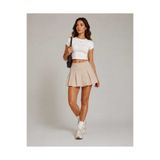 Liora Moda Bej Pileli Mini Etek