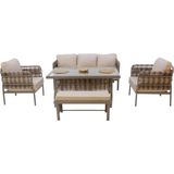Liora | Üçlü Rattan Bahçe Oturma Grubu | 3+1+1+Sehpalı Bahçe Takımı - 140x70x65 - Krem