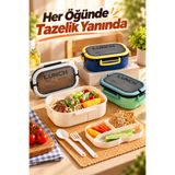 Lipra Tek Katlı 6 Bölmeli Beslenme Kutusu – Kaşık Çatal Bıçak Setli, Mandallı Kapaklı Plastik Yemek Saklama Kabı