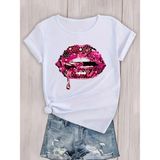 Lips Grafik Spor T-Shirts - Beyaz - XL