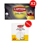 Lipton Earl Grey Demlik Poşet Çay 100LÜ x 2 Adet + Lipton 40. Yıl Tekli Çay Bardağı Hediyeli