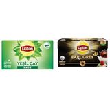 Lipton Sade Bardak Süzen Poşet Yeşil Çay 20'li Paket, 30 g ve Lipton Earl Grey Demlik Süzen Poşet Bergamot Aramolı Siyah Çay 100'lü Paket