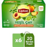 Lipton Şeftali ve Bergamot Aromalı Yeşil Çay 20LI x 6 Adet - Bitki Çayı