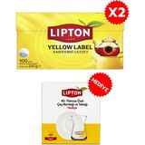 Lipton Yellow Label Demlik Poşet Çay 100LÜ x 2 Adet + Lipton 40. Yıl Tekli Çay Bardağı Hediyeli